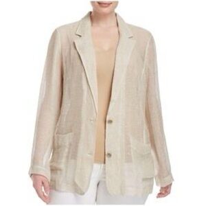 Eileen Fisher Linen Blend Jacket Blazer Neutral Cream Size PL L‎ Petite Casual